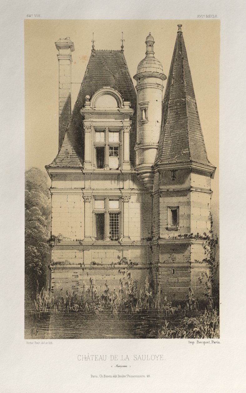 Pittoresk arkitektur eller monument från 1400-talet. Och XVI. Århundraden: Slott i Frankrike av XV och XVI århundraden: Pl. 64, Château De La Sauloye (Mayenne) av Victor Petit