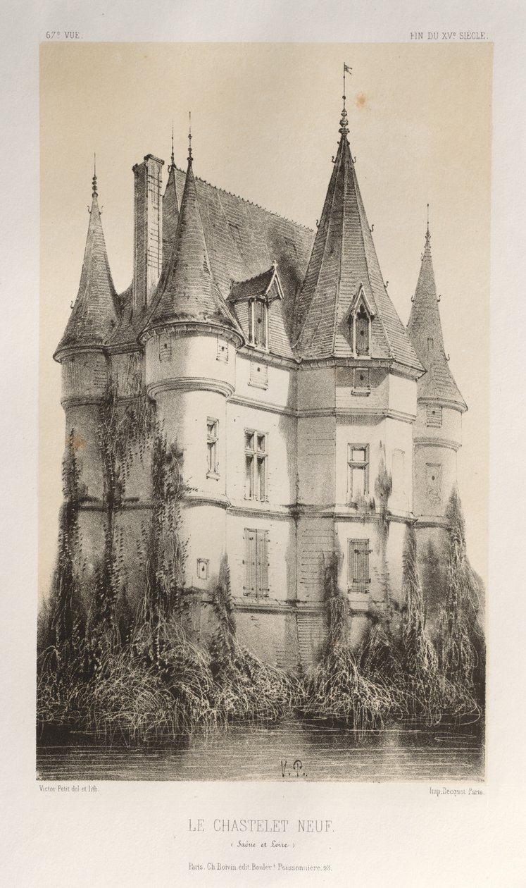 Pittoresk arkitektur eller monument från 1400-talet. Och XVI. Århundraden: Slott i Frankrike från XV och XVI århundraden: Pl. 67, Le Chastenet-Neuf Saône et Loire) av Victor Petit