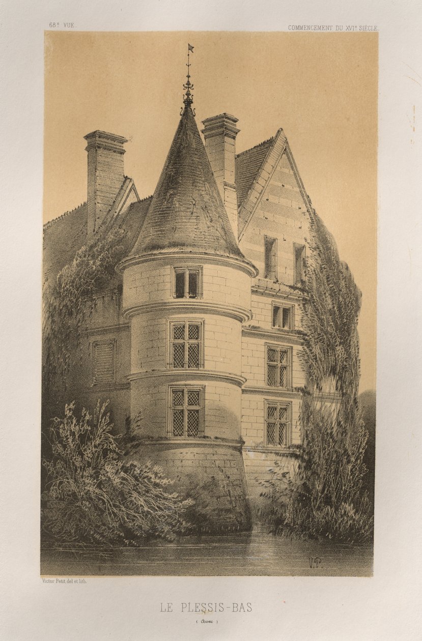 Pittoresk arkitektur eller monument från 1400-talet. Och XVI. Århundraden: Slott i Frankrike av XV och XVI århundraden: Pl. 68, Le Plessis-Bas (Aisne) av Victor Petit