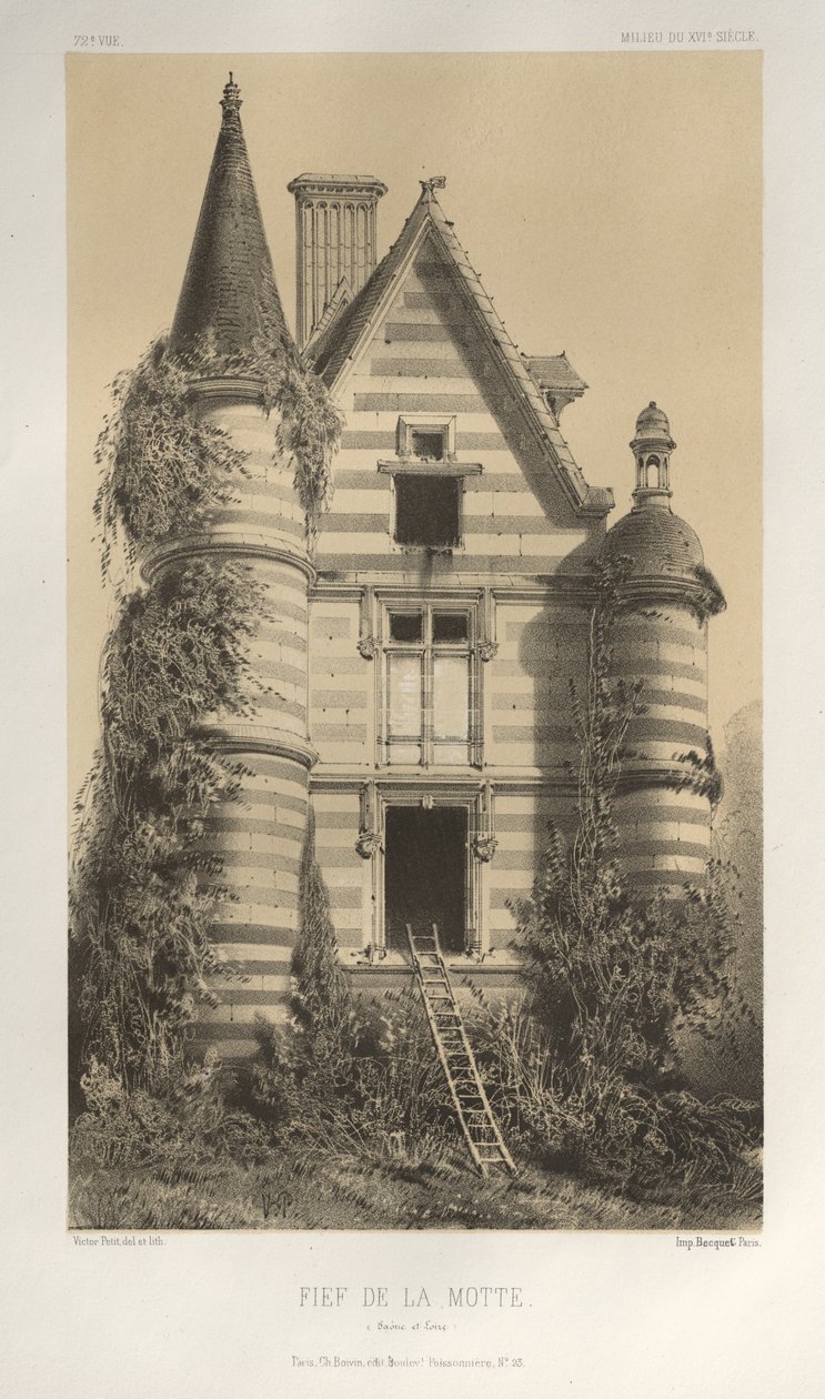 Pittoresk arkitektur eller monument från 1400-talet. Och XVI. Århundraden: Slott i Frankrike av XV och XVI århundraden: Pl. 72, Fief De La Motte (Saône et Loire) av Victor Petit