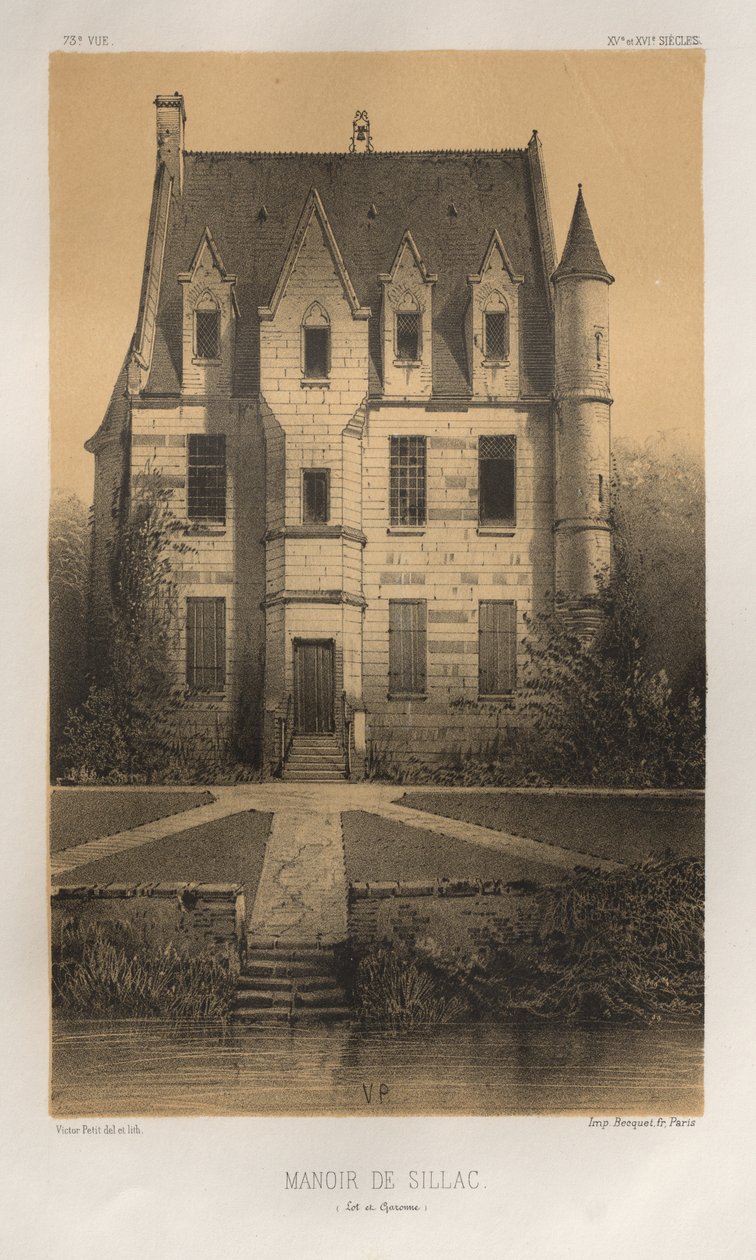 Pittoresk arkitektur eller monument från 1400-talet. Och XVI:e. Århundraden: Frankrikes slott av XV och XVI århundraden: Pl. 73, Manoir De Sillac (Lot et Garonne) av Victor Petit