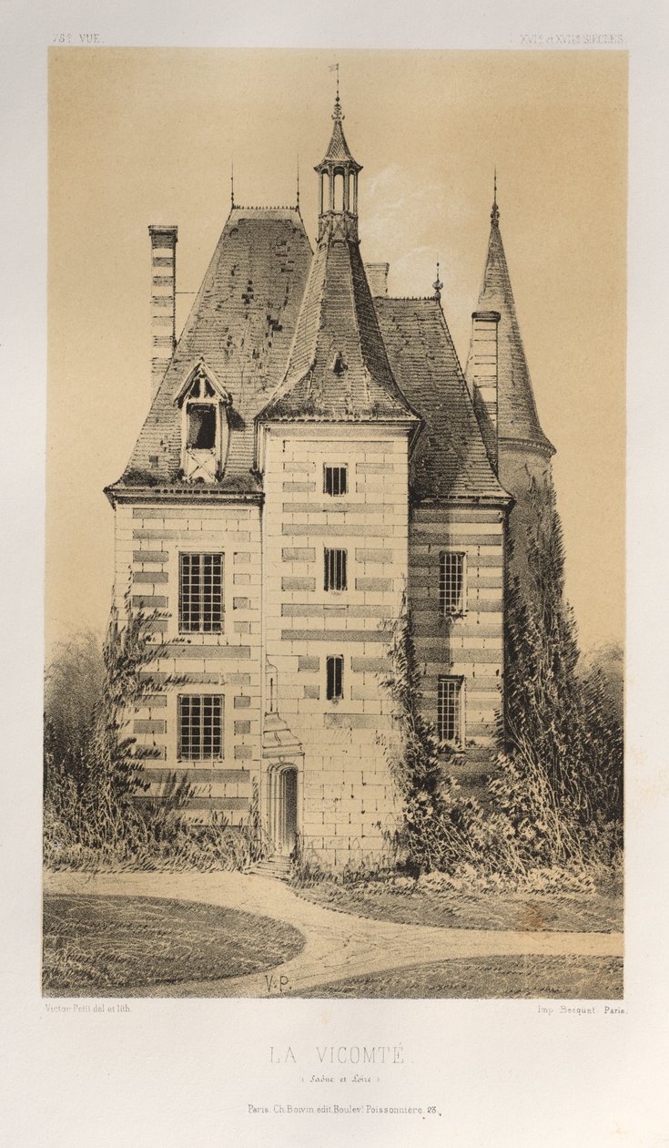 Pittoresk arkitektur eller monument från 1400-talet. Och XVI. Århundraden: Slott i Frankrike av XV och XVI århundraden: Pl. 75, La Vicomté (Saône et Loire) av Victor Petit