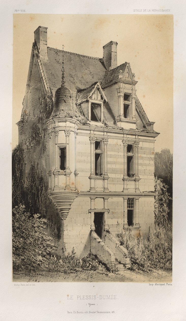 Pittoresk arkitektur eller monument från 1400-talet. Och XVI. Århundraden: Frankrikes slott av XV och XVI århundraden: Pl. 79, Le Plessis-Dumée (Yonne) av Victor Petit