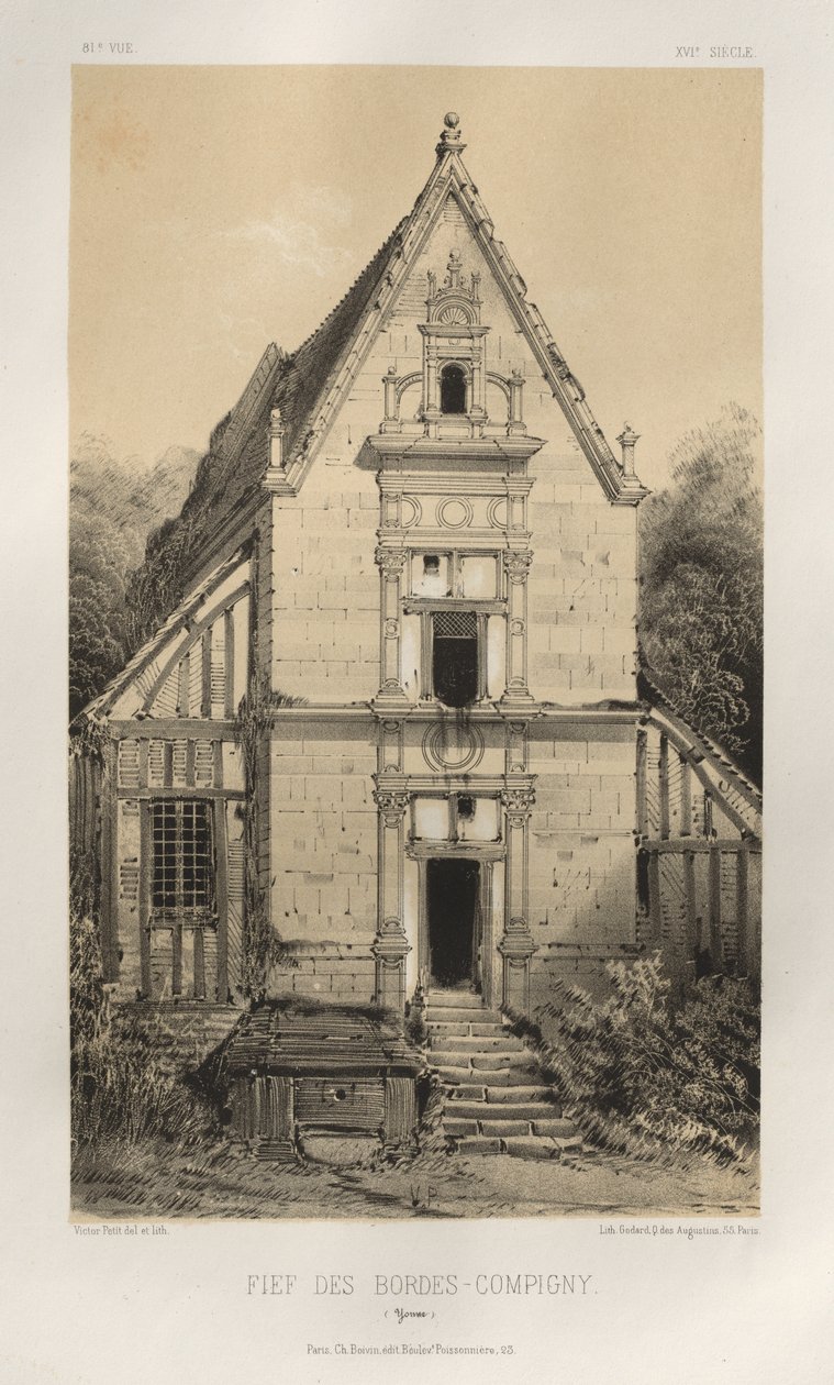 Pittoresk arkitektur eller monument från 1400-talet. Och XVI. Århundraden: Slott i Frankrike av XV och XVI århundraden: Pl. 81, FIEf Des Bordes-Compigny (Yonne) av Victor Petit