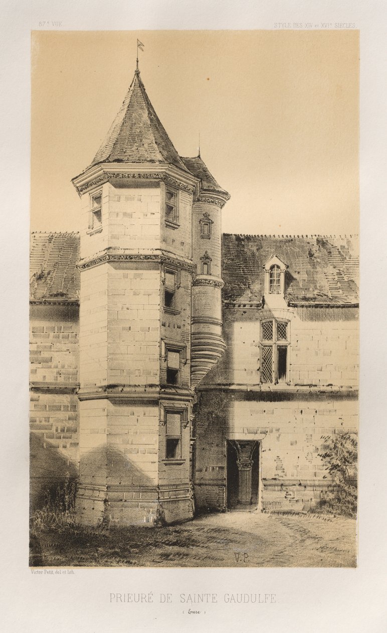Pittoresk arkitektur eller monument från 1400-talet. Och XVI. Århundraden: Slott i Frankrike av XV och XVI århundraden: Pl. 87, Priory of Sainte Gaudulfe (Eure) av Victor Petit