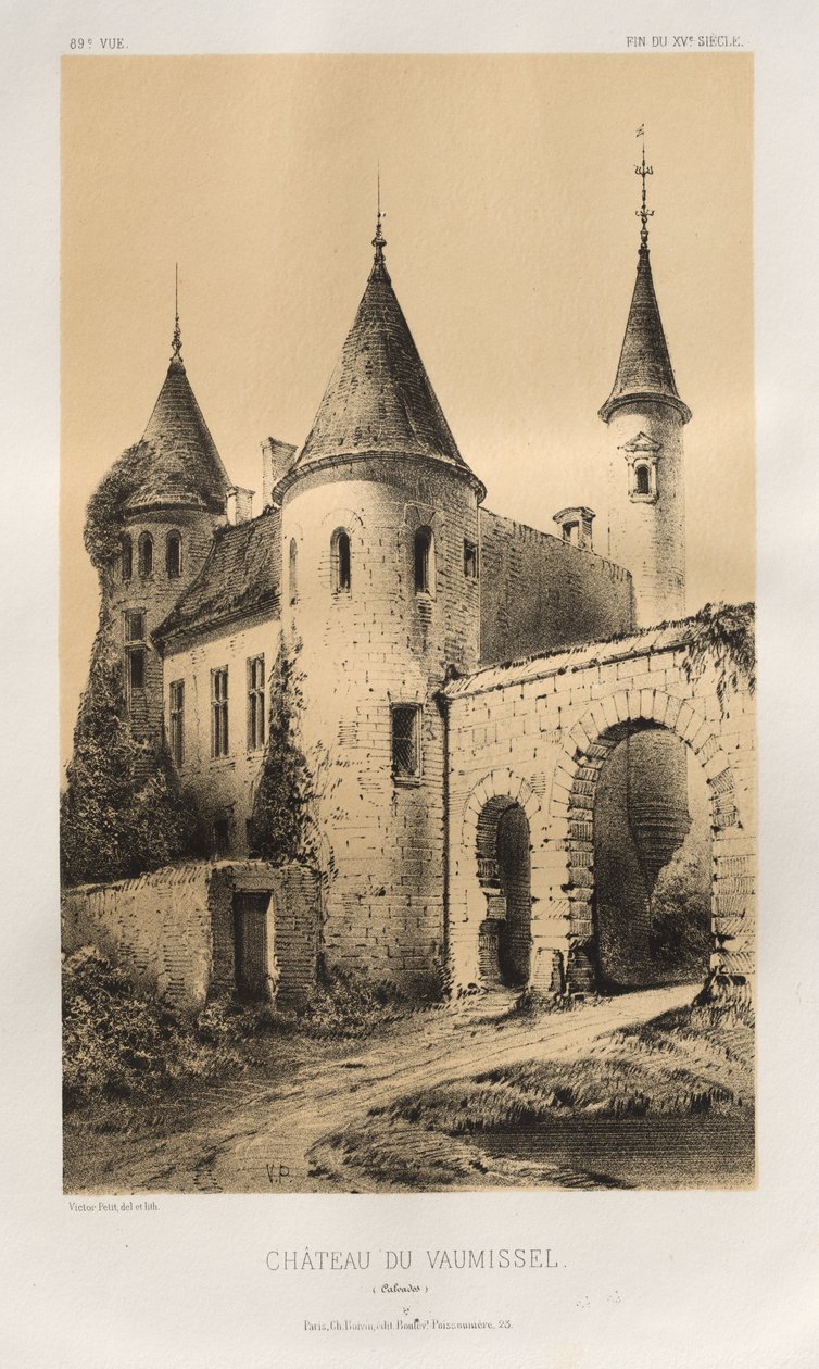 Pittoresk arkitektur eller monument från 1400-talet. Och XVI. Århundraden: Slott i Frankrike av XV och XVI århundraden: Pl. 89, Château du Vaumissel (Calvados) av Victor Petit