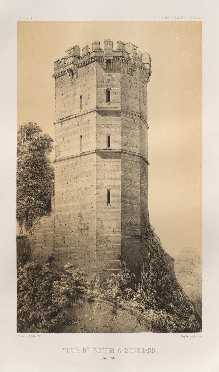 Pittoresk arkitektur eller monument från 1400-talet. Och XVI. Århundraden: Slott i Frankrike av XV och XVI århundraden: Pl. 90, Tour de Buffon i Montbard (Côte d