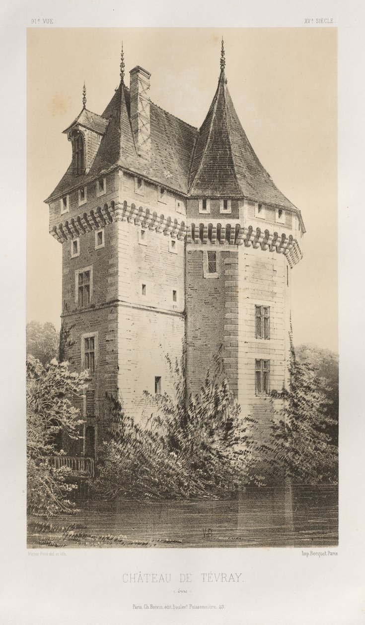 Pittoresk arkitektur eller monument från 1400-talet. Och XVI. Århundraden: Slott i Frankrike av XV och XVI århundraden: Pl. 91, Château de Tévray (Eure) av Victor Petit