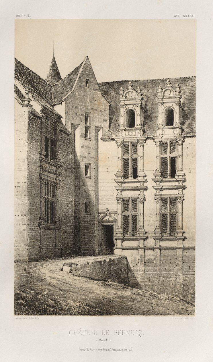 Pittoresk arkitektur eller monument från 1400-talet. Och XVI. Århundraden: Slott i Frankrike av XV och XVI århundraden: Pl. 92, Château de Bernesq (Calvados) av Victor Petit