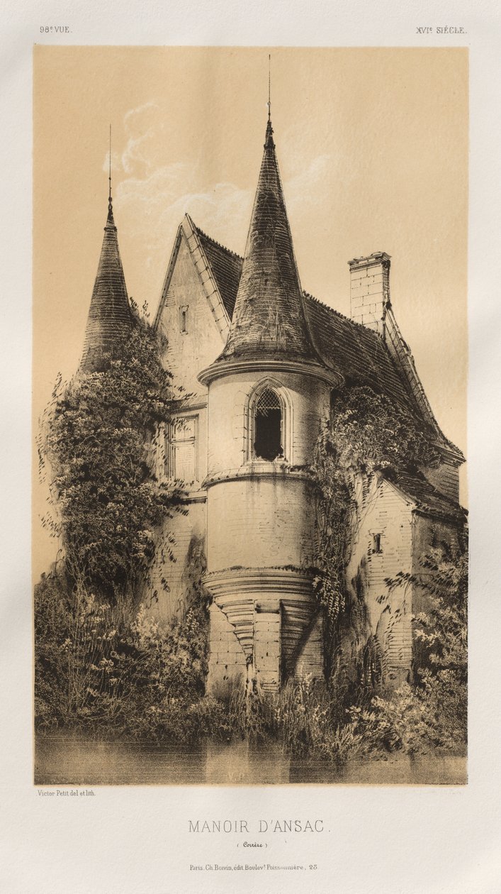 Pittoresk arkitektur eller monument från 1400-talet. Och XVI. Århundraden: Frankrikes slott av XV och XVI århundraden: Pl. 98, Manoir d