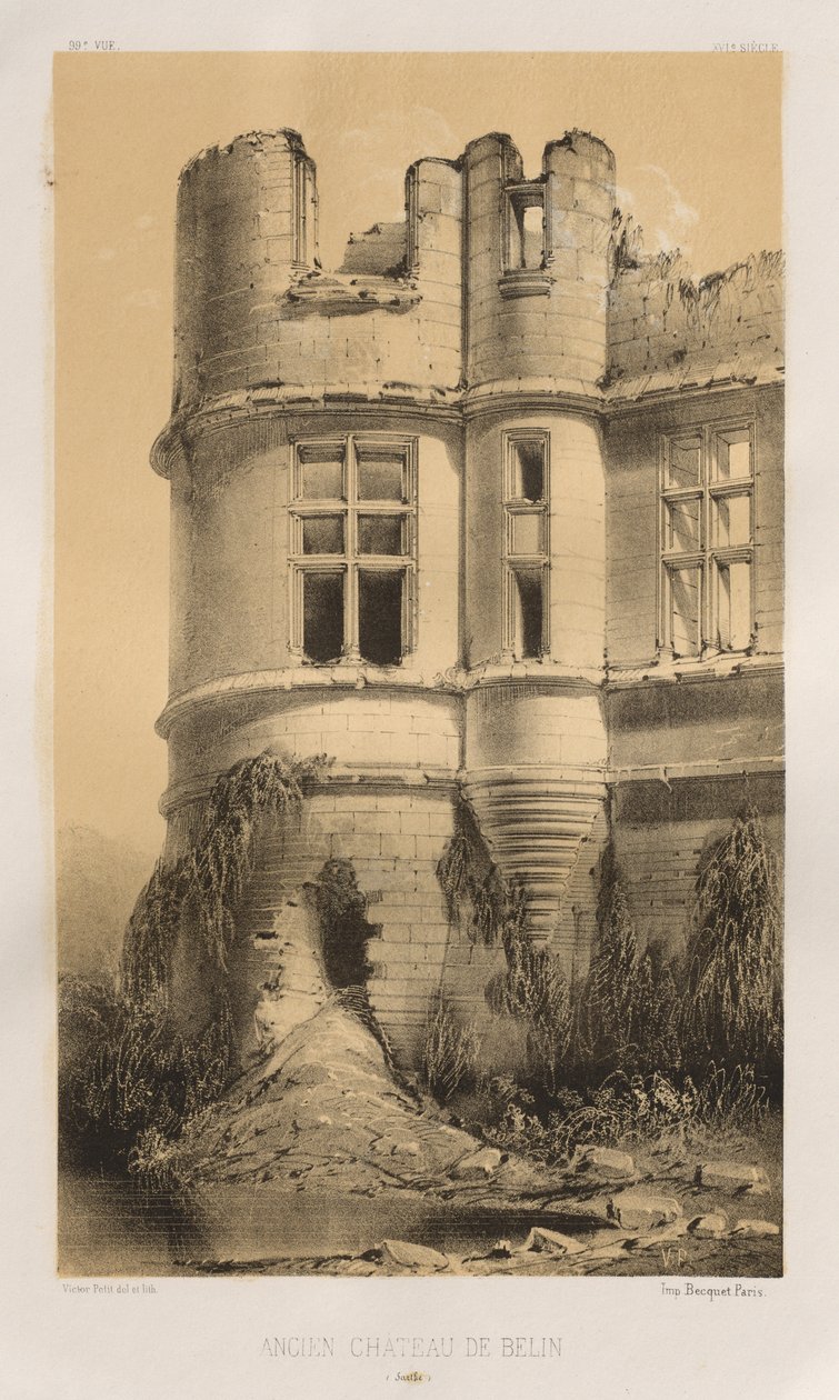 Pittoresk arkitektur eller monument från 1400-talet. Och XVI. Århundraden: Slott i Frankrike av XV och XVI århundraden: Pl. 99, Gamla slottet i Belin (Sarthe) av Victor Petit