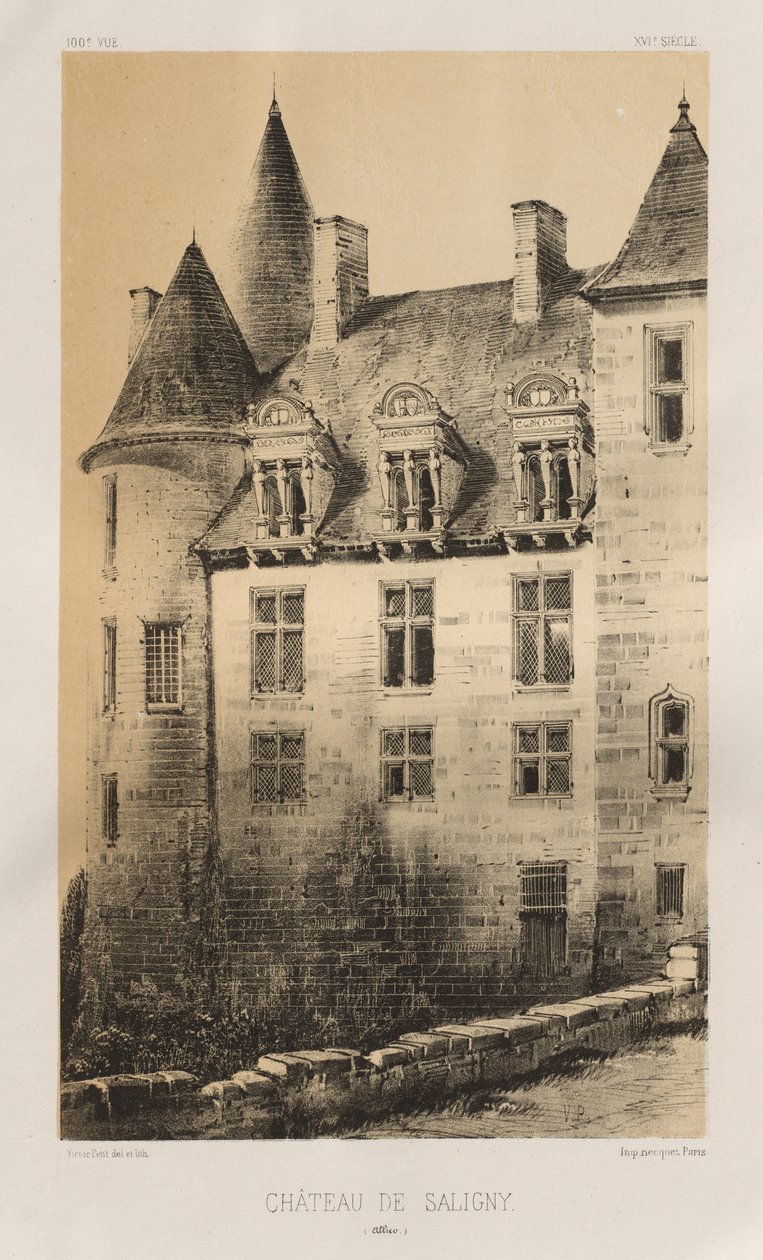Pittoresk arkitektur eller monument från 1400-talet. Och XVI. Århundraden: Frankrikes slott av XV och XVI århundraden: Pl.100, Château de Saligny (Alliers) av Victor Petit
