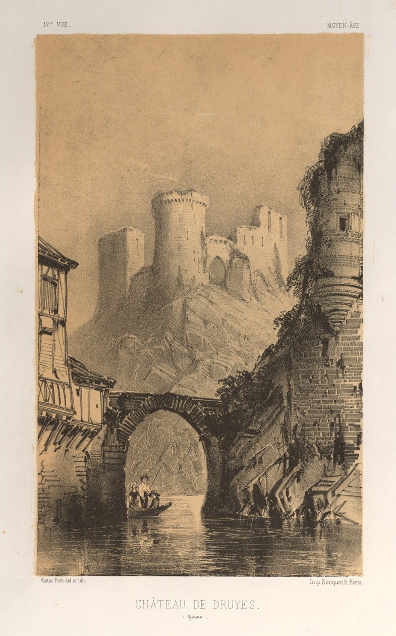 Pittoresk arkitektur eller monument från 1400-talet. Och XVI. Centuries: Chateaux De France av XV och XVI Centuries: Pl. 12, Chateau De Druyes (Yonne) av Victor Petit