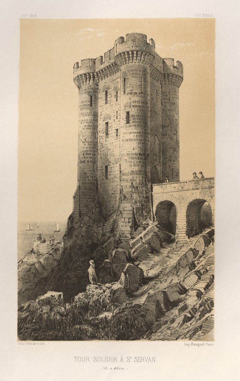 Pittoresk arkitektur eller monument från 1400-talet. Och XVI. Århundraden: Chateaux De France av XV och XVI århundraden: Pl.13, Solidor Tower vid St. Servan (Ille-et-Vilaine) av Victor Petit