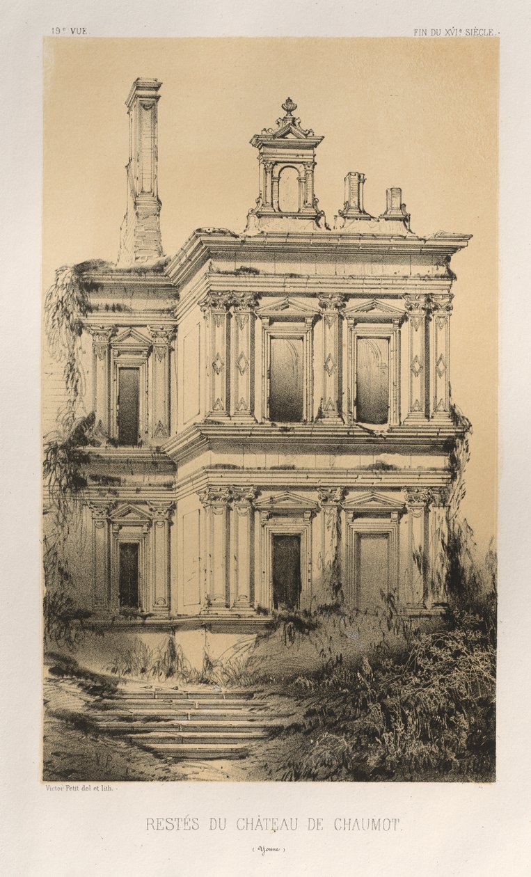Pittoresk arkitektur eller monument från 1400-talet. Och XVI. Århundraden: Frankrikes slott av XV och XVI århundraden: Pl. 19, resterna av Chateau De Chaumot (Yonne) av Victor Petit