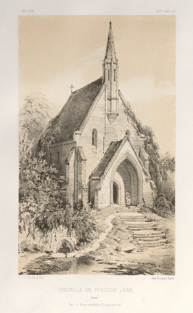 Pittoresk arkitektur eller monument från 1400-talet. Och XVI. Århundraden: Chateaux De France av XV och XVI århundraden: Pl.22, Kapellet Fontaine-Jean (Loiret) av Victor Petit