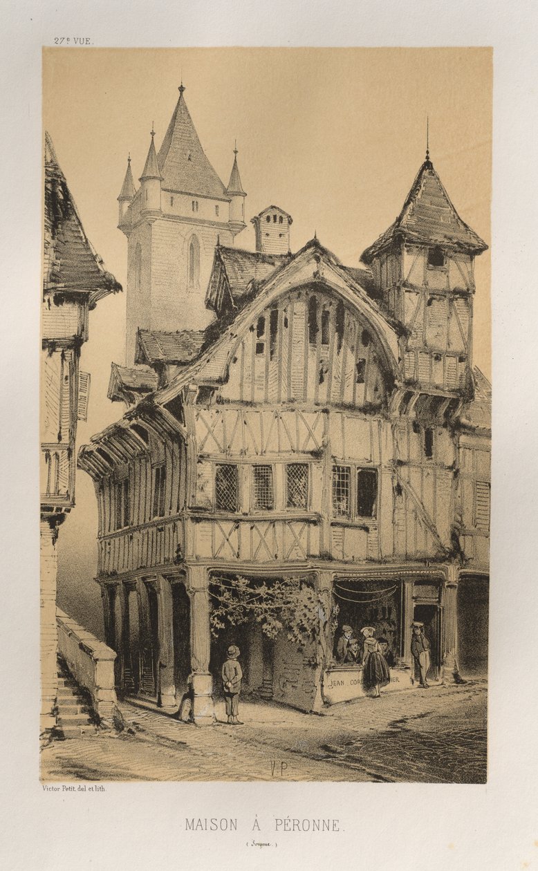 Pittoresk arkitektur eller monument från 1400-talet. Och XVI. Århundraden: Chateaux De France av XV och XVI århundraden: Pl. 27, House A Peronne (Somme) av Victor Petit