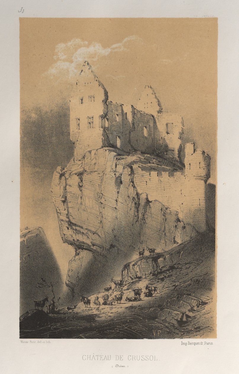 Pittoresk arkitektur eller monument från 1400-talet. Och XVI. Århundraden: Chateaux De France av XV och XVI århundraden: Pl. 30, Chateau De Crussol (Drome) av Victor Petit