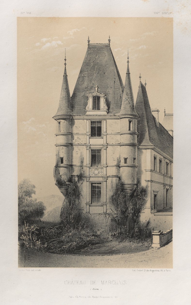Pittoresk arkitektur eller monument från 1400-talet. Och XVI. Århundraden: Chateaux De France av XV och XVI århundraden: Pl. 31, Château De Marchais (Aisne) av Victor Petit