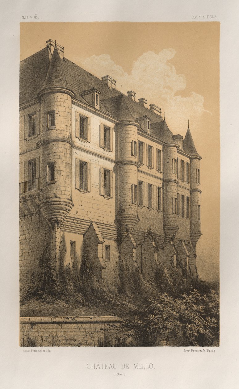 Pittoresk arkitektur eller monument från 1400-talet. Och XVI. Århundraden: Chateaux De France av XV och XVI århundraden: Pl. 35, Château De Mello (Oise) av Victor Petit