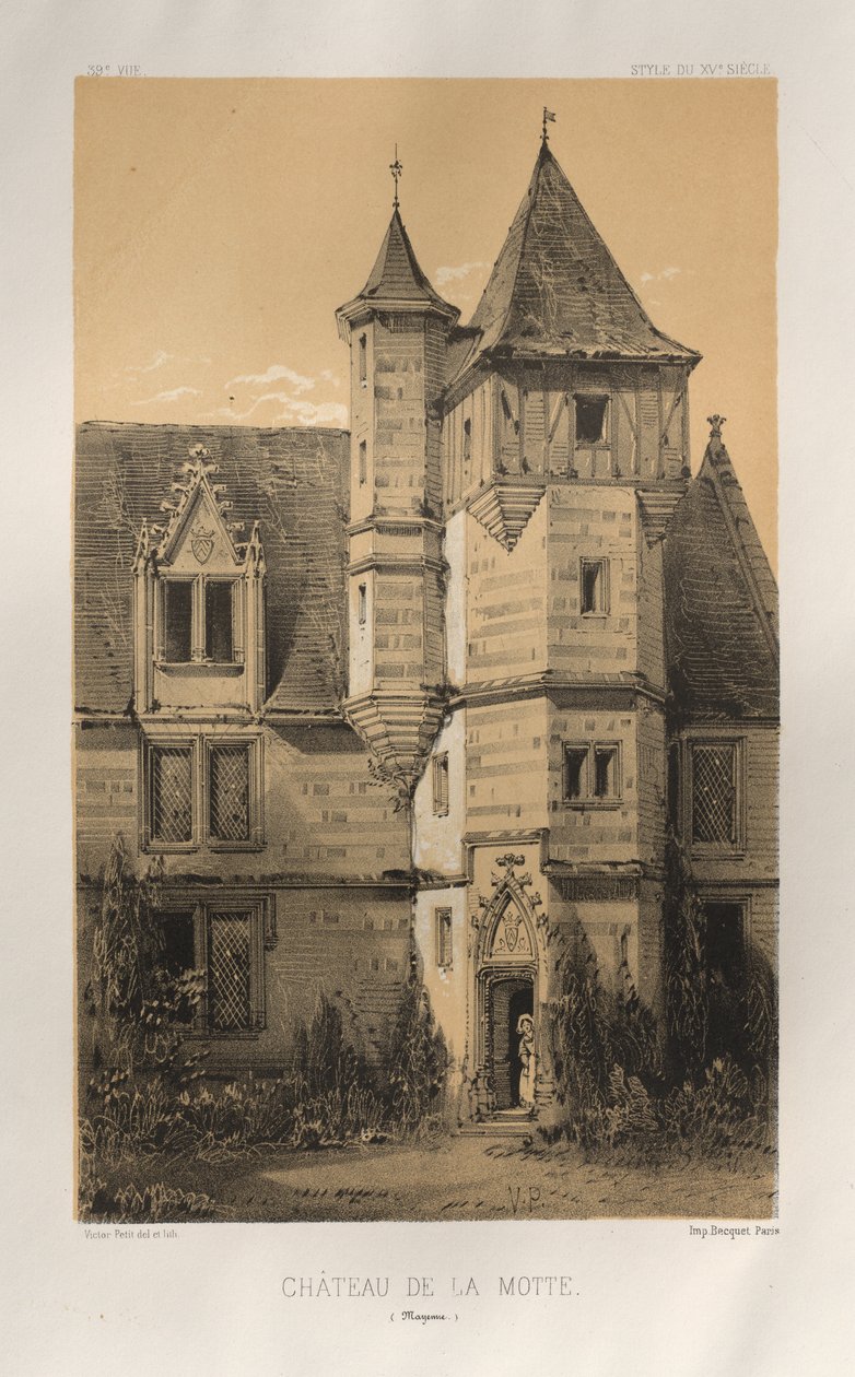 Pittoresk arkitektur eller monument från 1400-talet. Och XVI. Århundraden: Chateaux De France av XV och XVI århundraden: Pl. 39, Château De La Motte (Mayenne) av Victor Petit