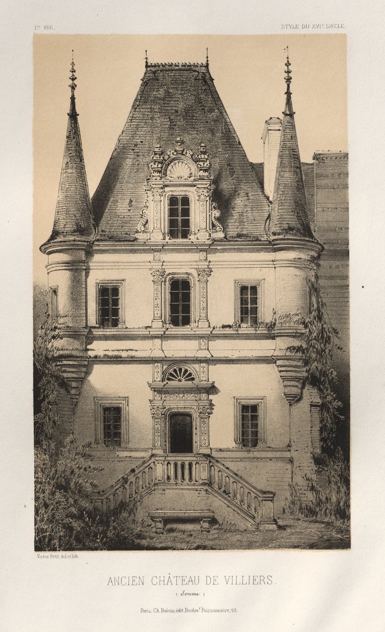 Pittoresk arkitektur eller monument från 1400-talet. Och XVI. Århundraden: Chateaux De France av XV och XVI århundraden: Pl. 1, Old Chateau of Villiers (Somme) av Victor Petit