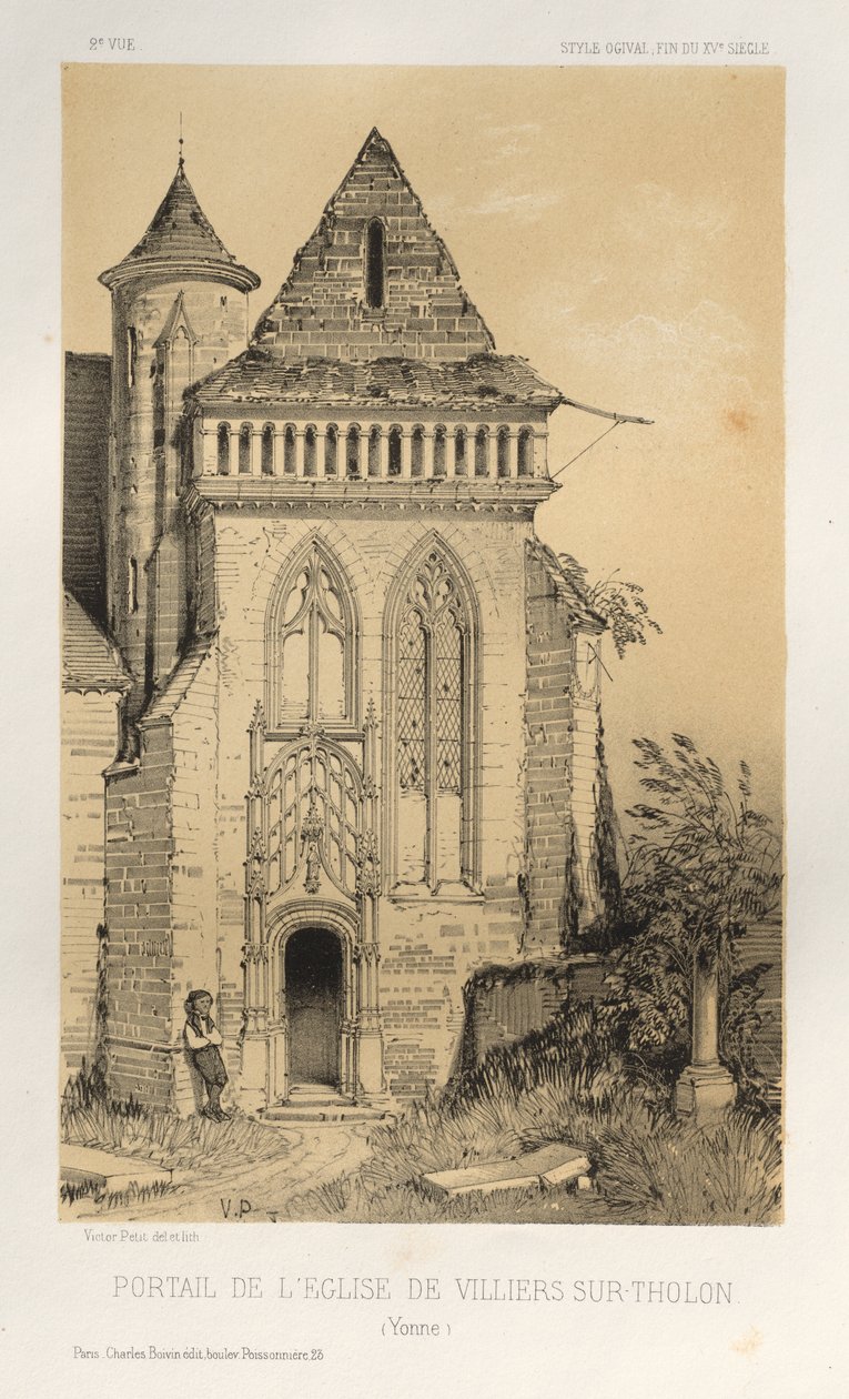 Pittoresk arkitektur eller monument från 1400-talet. Och XVI. Århundraden: Chateaux De France av XV och XVI århundraden: Pl.2, Portal för kyrkan Villiers Sur-Tholon (Yonne) av Victor Petit