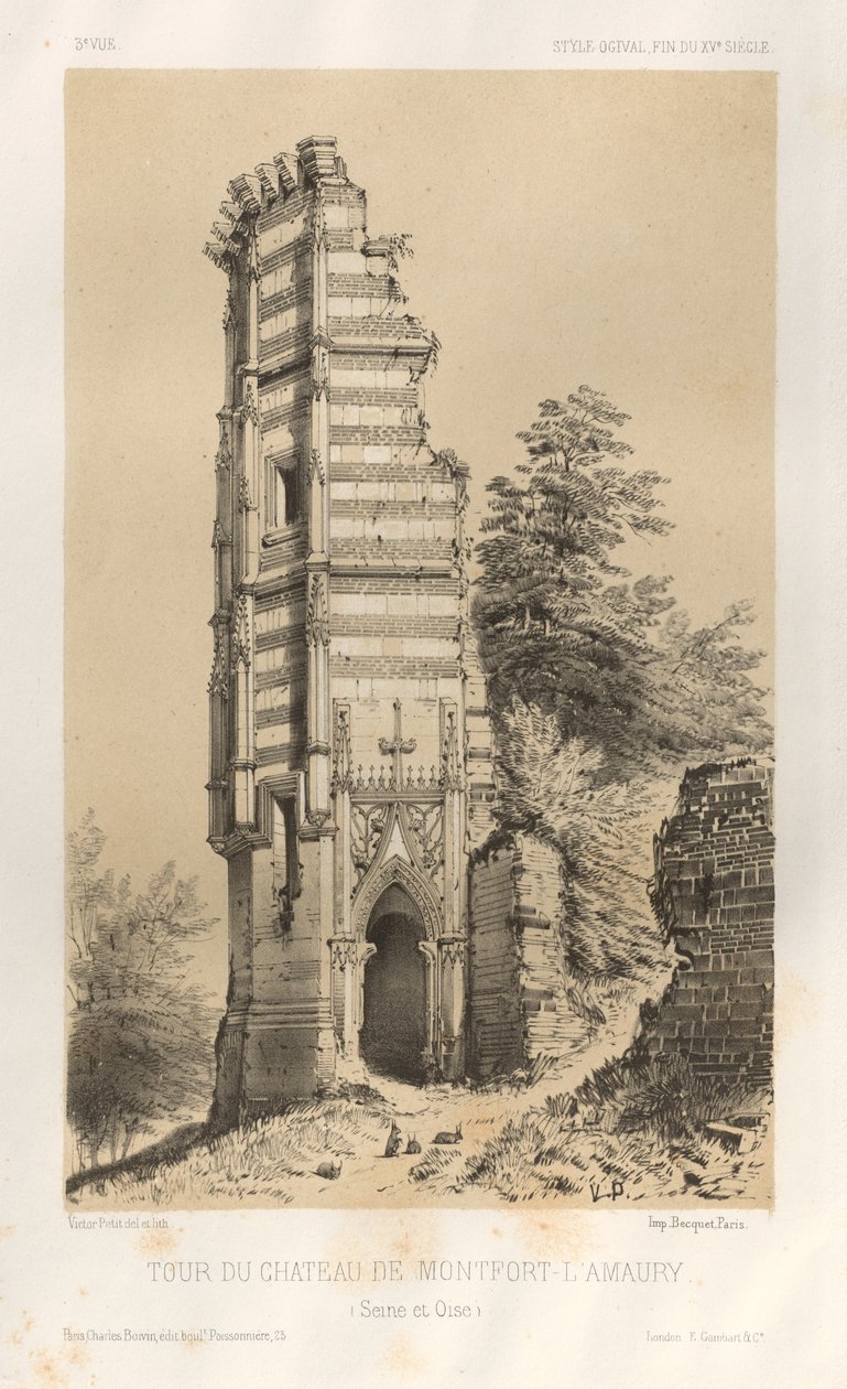Pittoresk arkitektur eller monument från 1400-talet. Och XVI. Århundraden: Chateaux De France av XV och XVI århundraden: Pl.3, Tornet på slottet Montfort-l