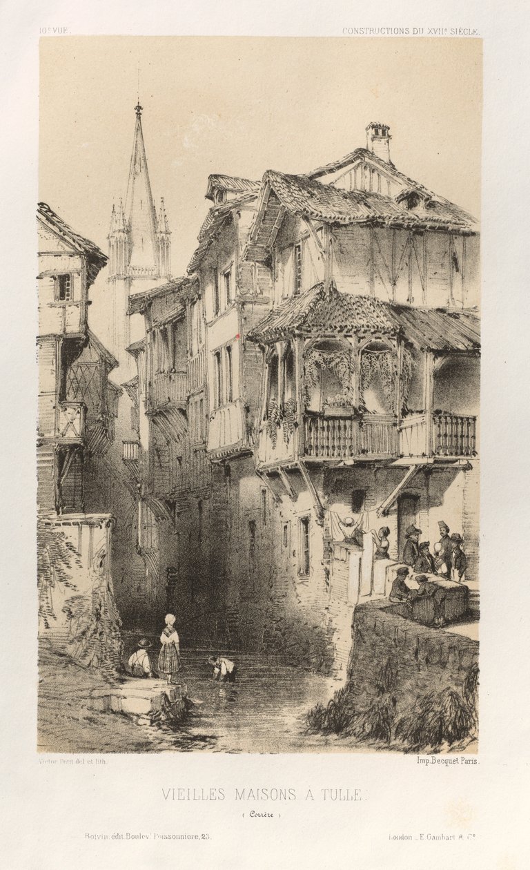 ...pl. 10, Gamla hus i Tulle Correze, 1860. av Victor Petit