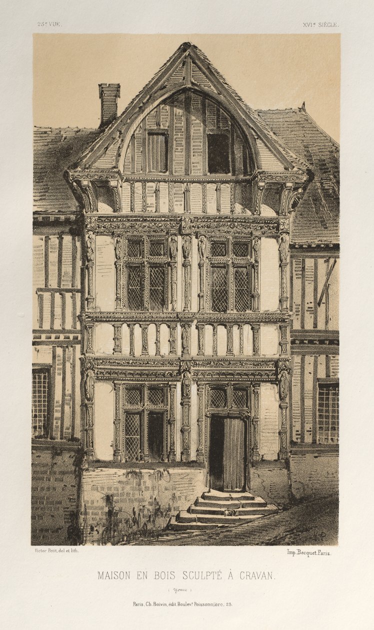...pl. 25, Maison En Bois Sculpte A Cravan Yonne, publicerad 1860. av Victor Petit