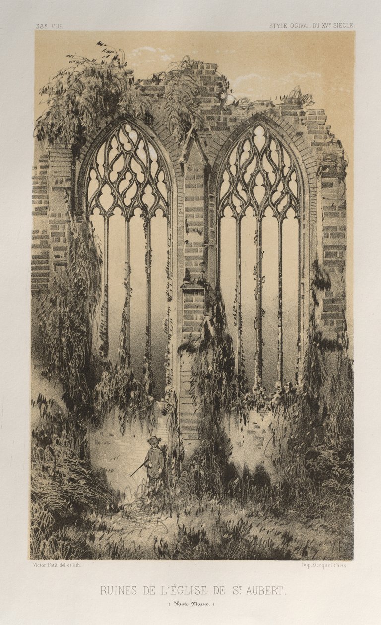 ...pl. 38, Ruinerna av kyrkan St. Aubert Haute-Marne, 1860. av Victor Petit
