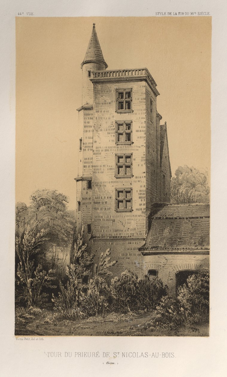 ...pl. 44, Tornet för Priory of St. Nicolas-Au-Bois Aisne, 1860. av Victor Petit