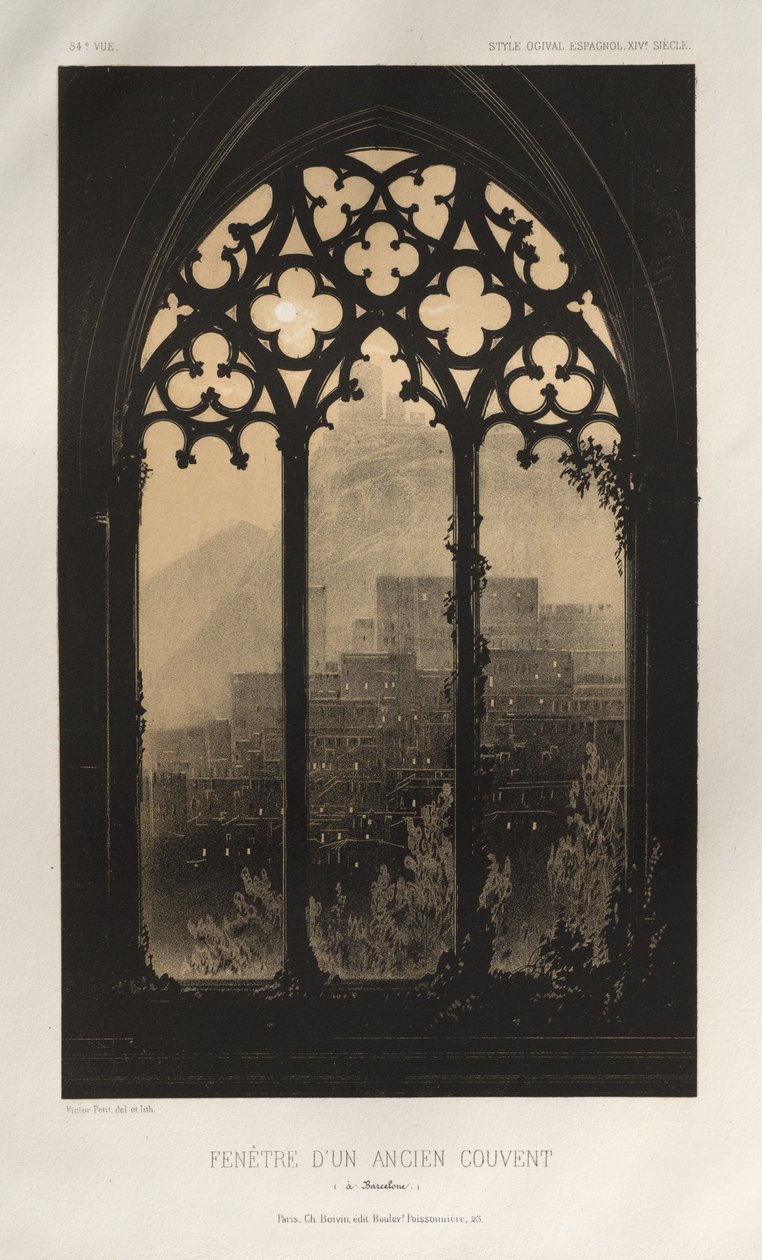 ...pl. 54, Fönster i ett gammalt kloster i Barcelona, ​​1860. av Victor Petit