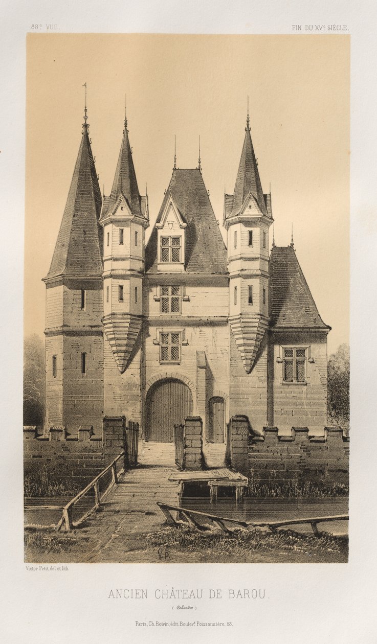 ...pl. 88, Gamla slottet i Barou Calvados, 1860. av Victor Petit