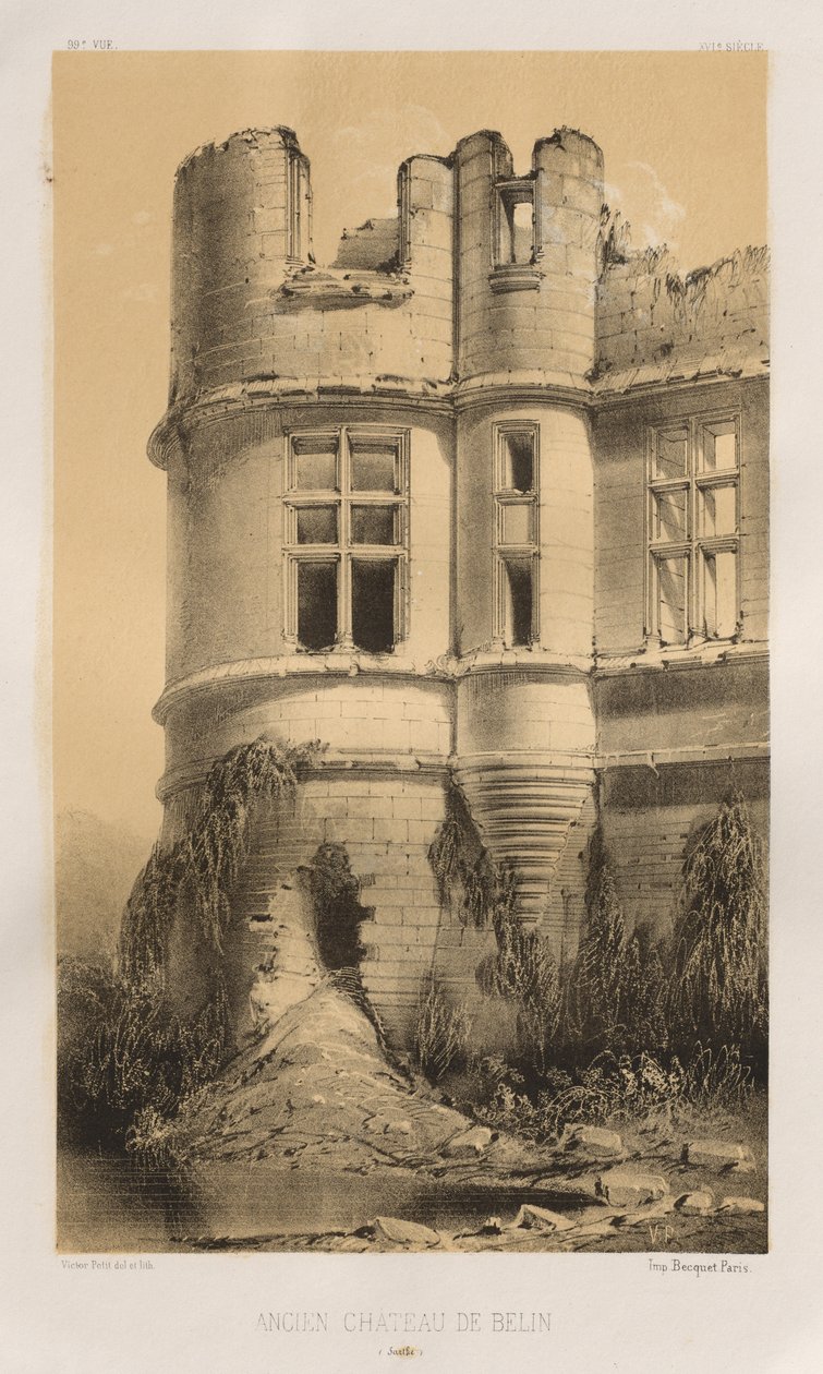 ...pl. 99, Gamla slottet i Belin Sarthe, 1860. av Victor Petit