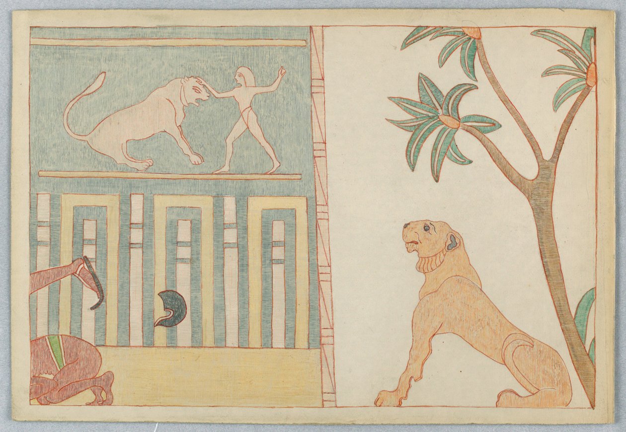 Lejonet fällt av mannen, Illustration för Aesops fabler av Victor Wilbour