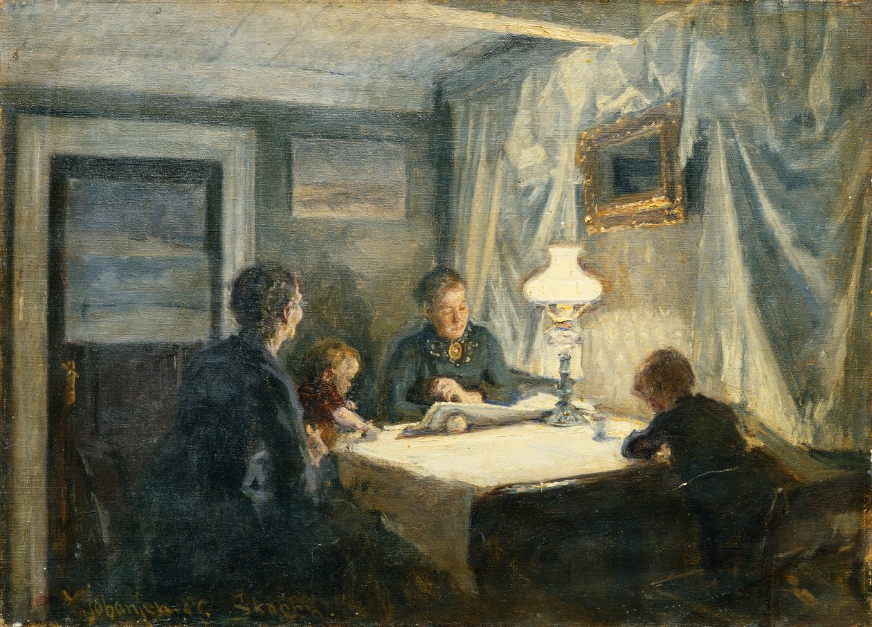 Kväll i Skagen (Konstnärens familj) av Viggo Johansen