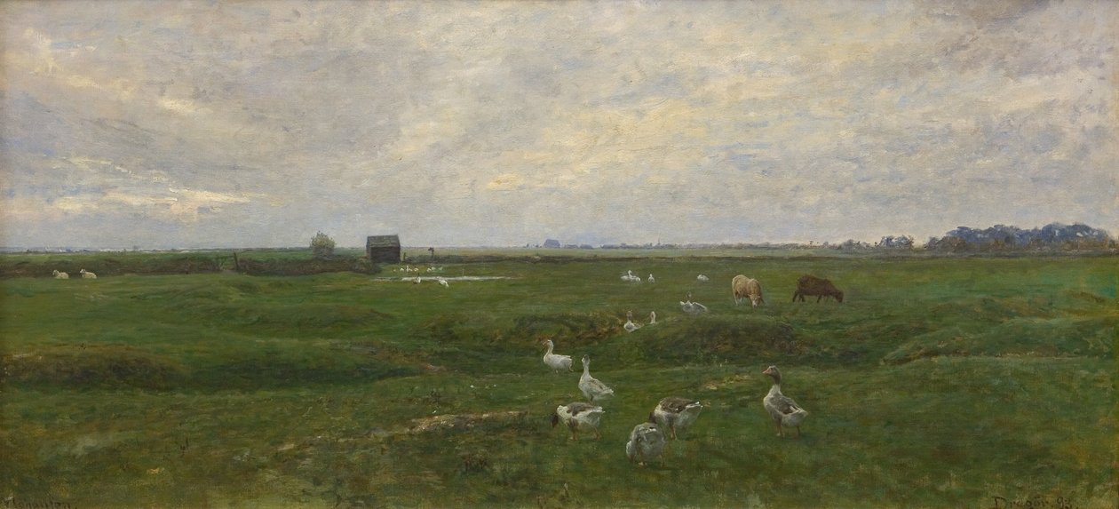 Gäss vid en sjö. En storm är på väg. Dragør, ön Amager av Viggo Johansen
