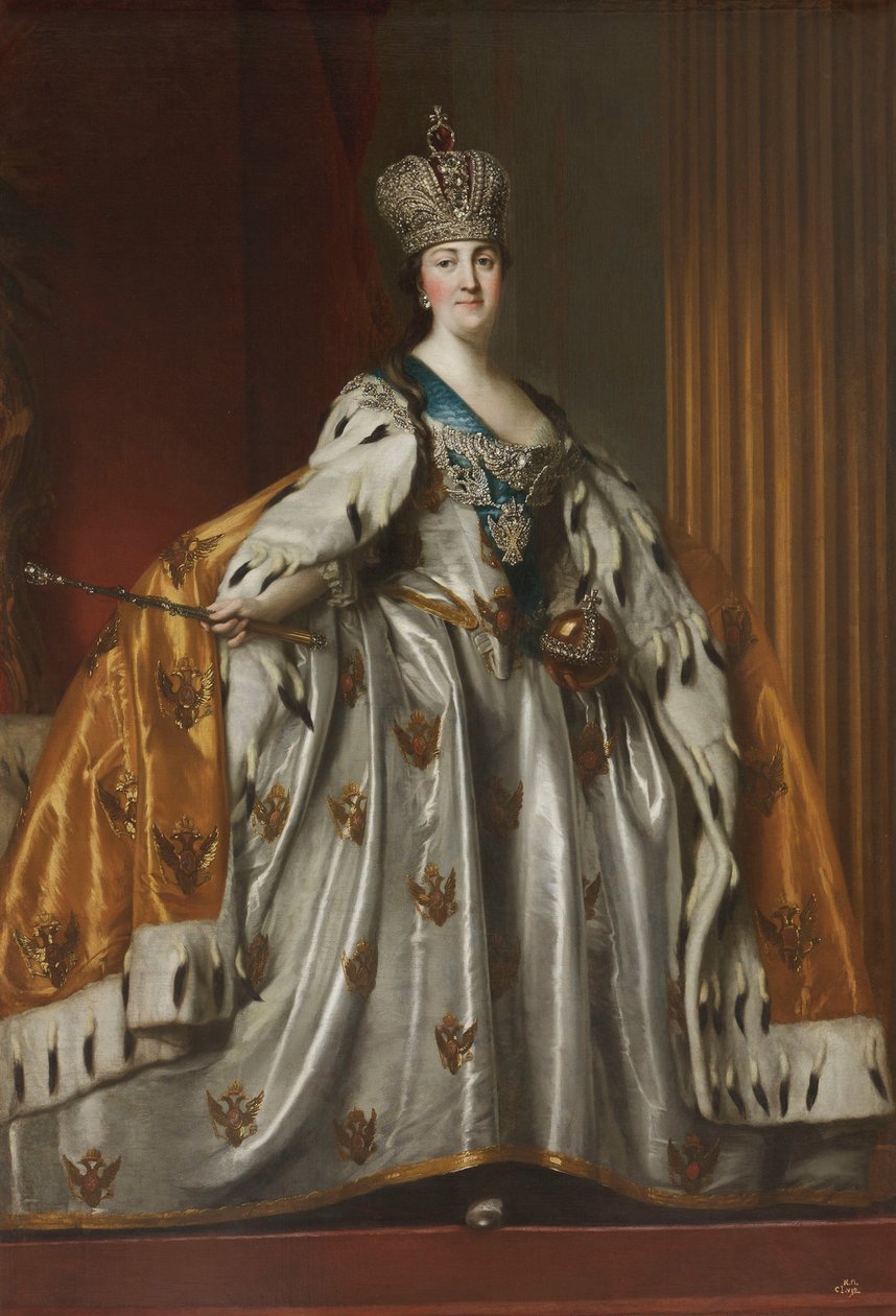 Porträtt av kejsarinnan Katarina II 1729-1796 i hennes kröningsdräkt, efter 1762 av Vigilius Erichsen