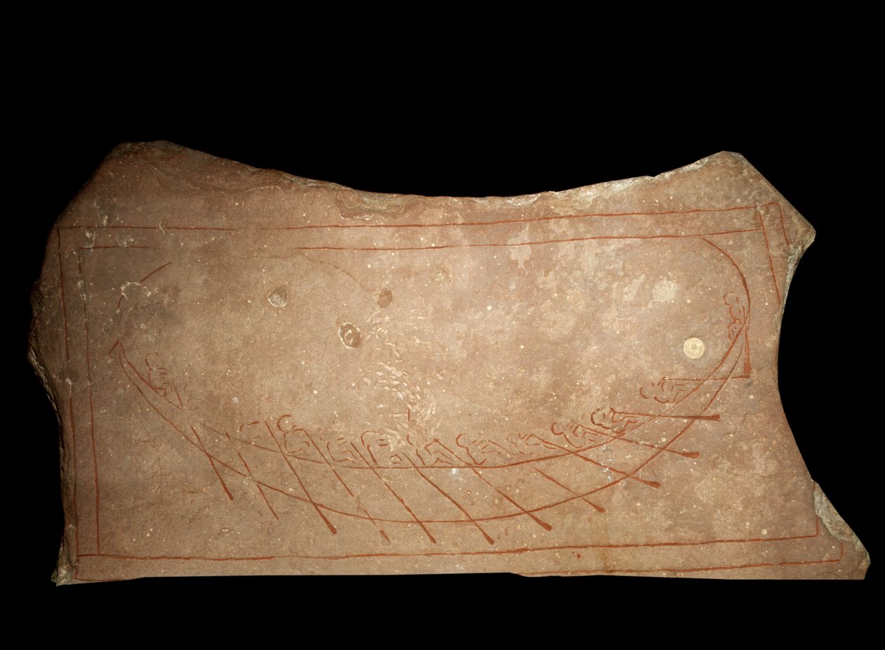 Graffiti representing a Viking rowing ship. 9th century Stockholm, Historiska Museet av Viking