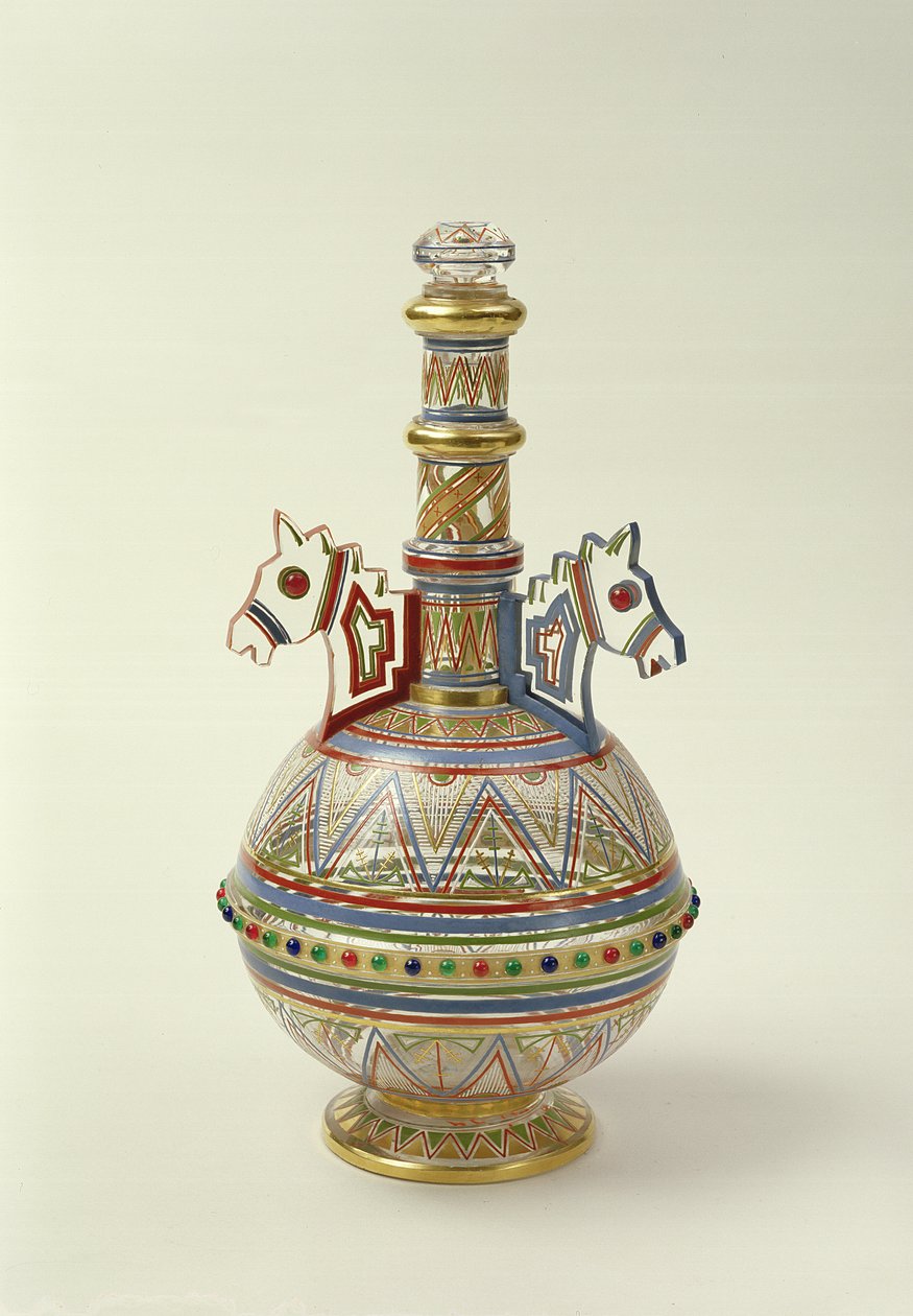 Karaff från Imperial Glass Manufactory, ca 1870-73 (glas, förgyllning och emalj) av Viktor Aleksandrovich Gartman
