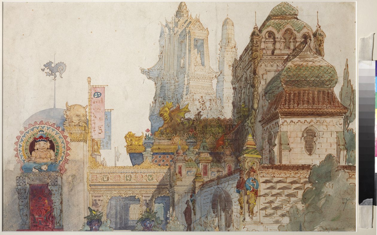 Scenografi för operan Ruslan och Lyudmila av Mikhail Glinka (wc & gouache på papper) av Viktor Aleksandrovich Gartman