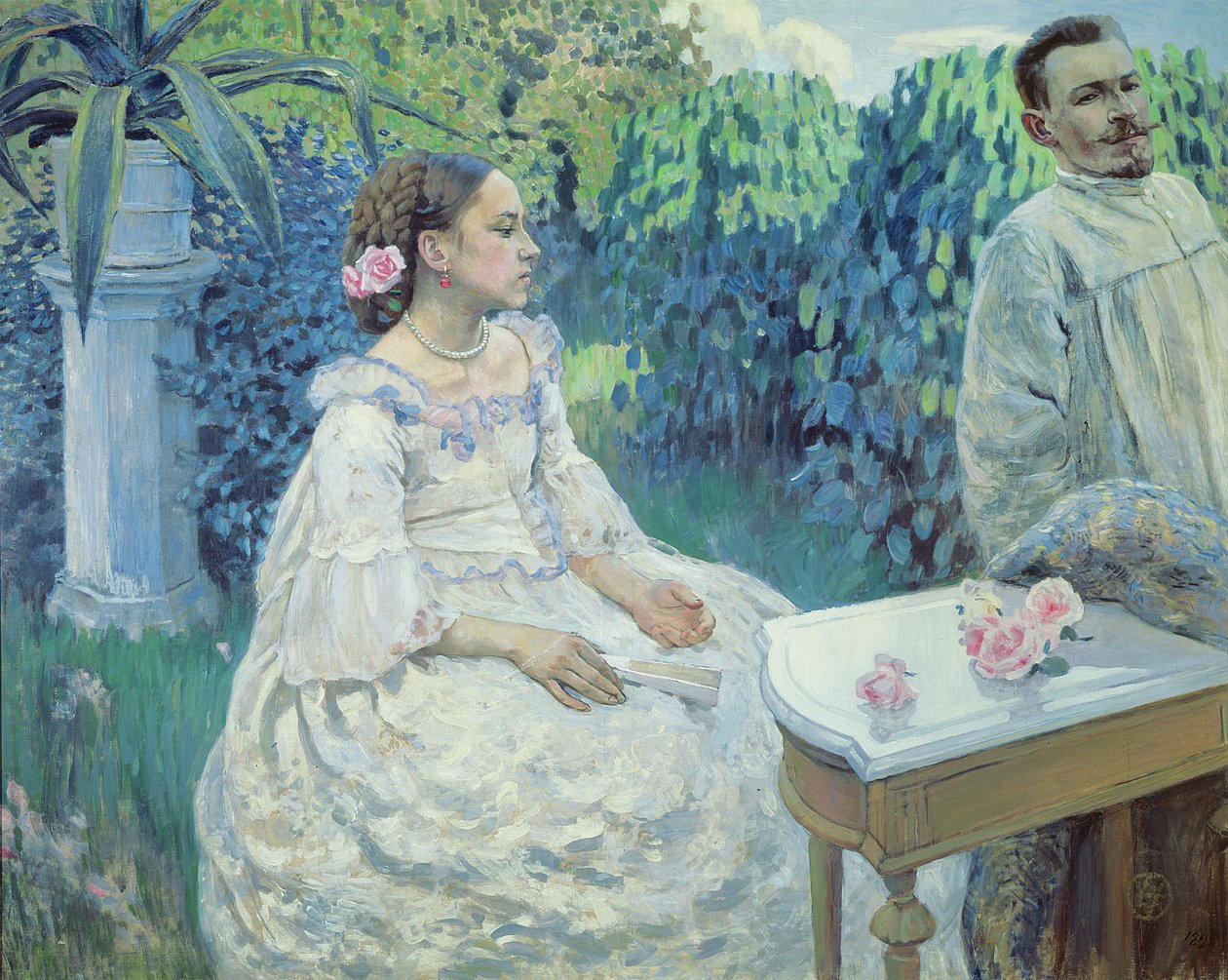 Självporträtt av konstnären med hans syster, Elena Borisova-Musatova, 1898 av Viktor Elpidiforovich Borisov Musatov
