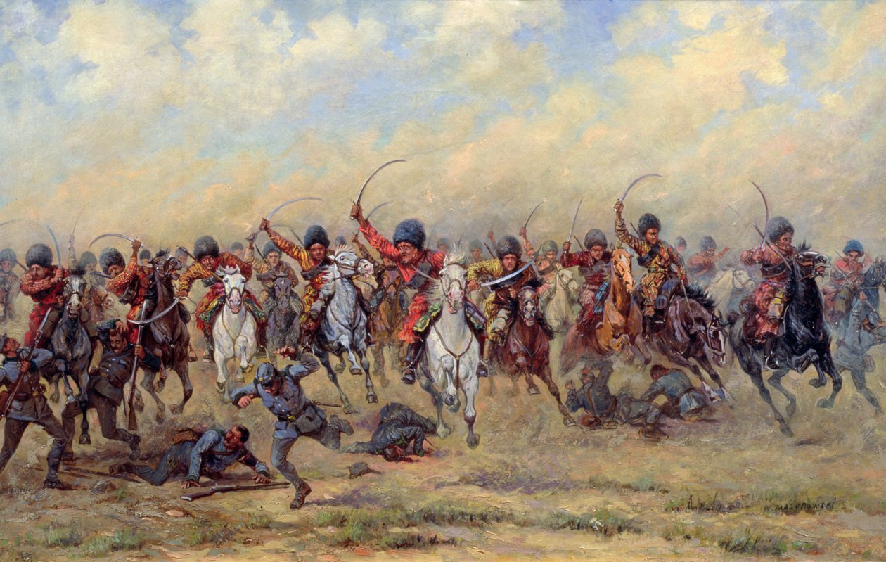 Attack av "Savage Division" på det österrikiska infanteriet, 1916-17 av Viktor Viketyevich Masurovsky