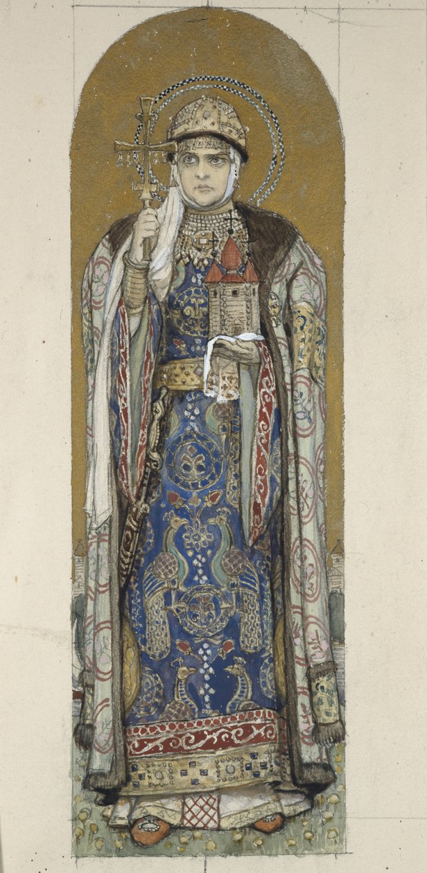 Saint Olga, Princess of Kiev Studera för fresker i St Vladimirs katedral i Kiev, 1884-1889 av Viktor Mikhaylovich Vasnetsov