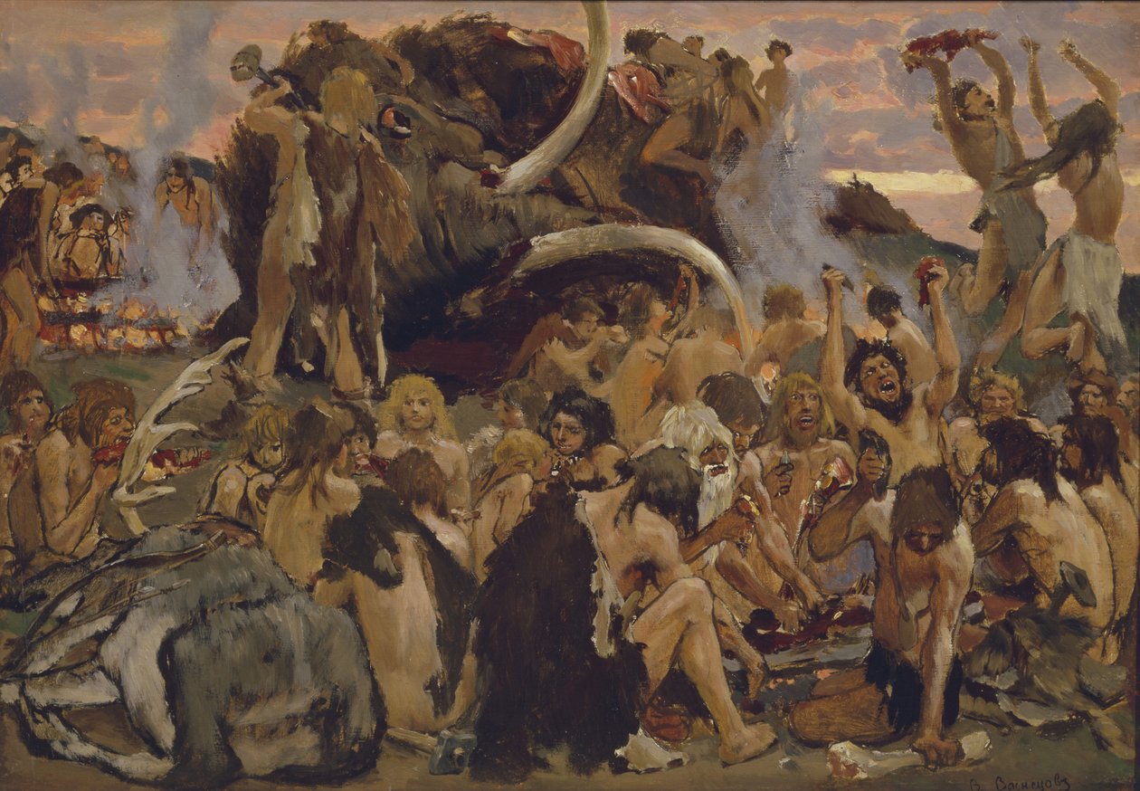 Stenåldern. En fest, 1883 av Viktor Mikhaylovich Vasnetsov