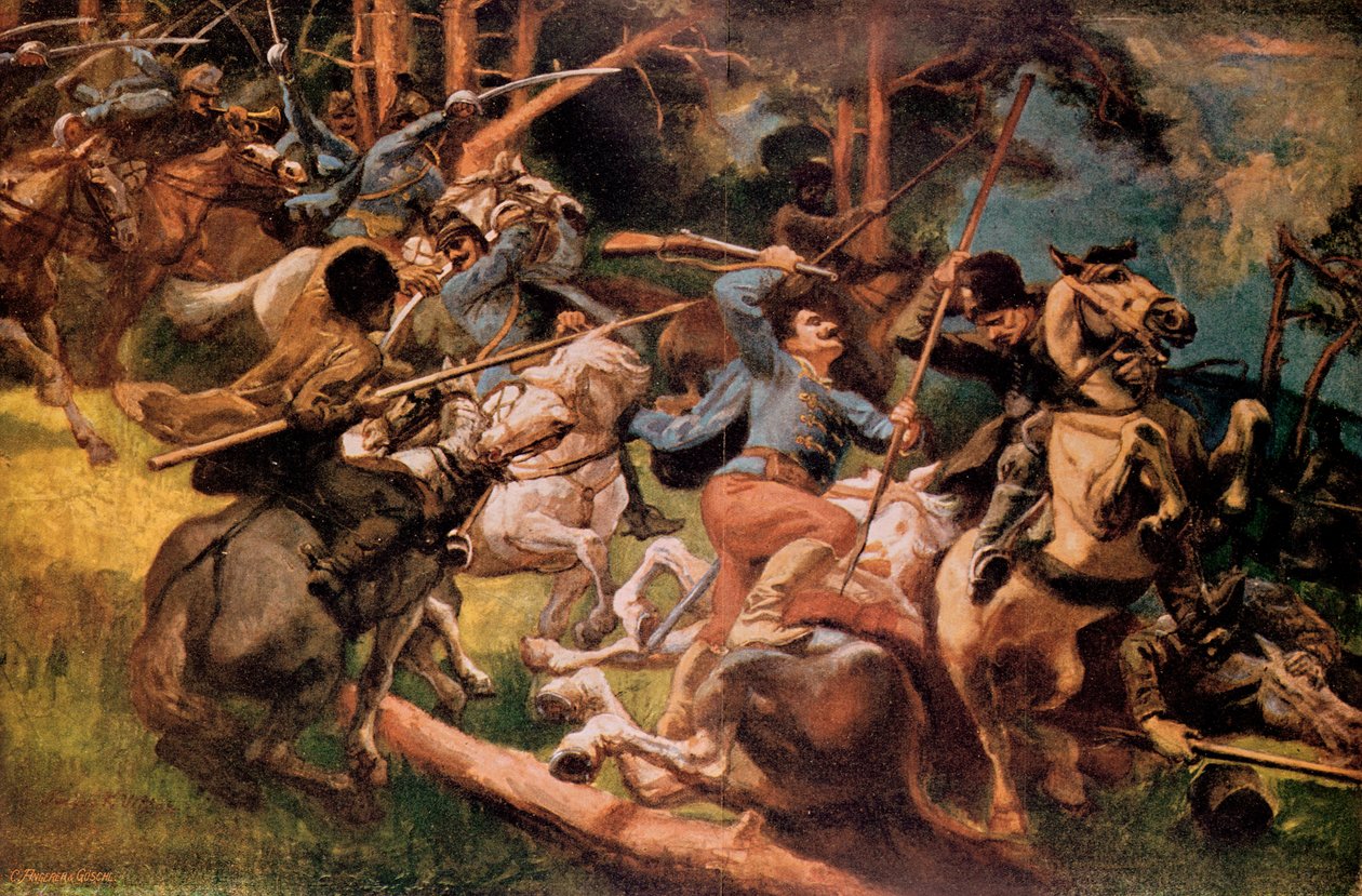 Ungerska husarer och ryska kosacker slåss i Karpaterna 1915 av Viktor Tardos