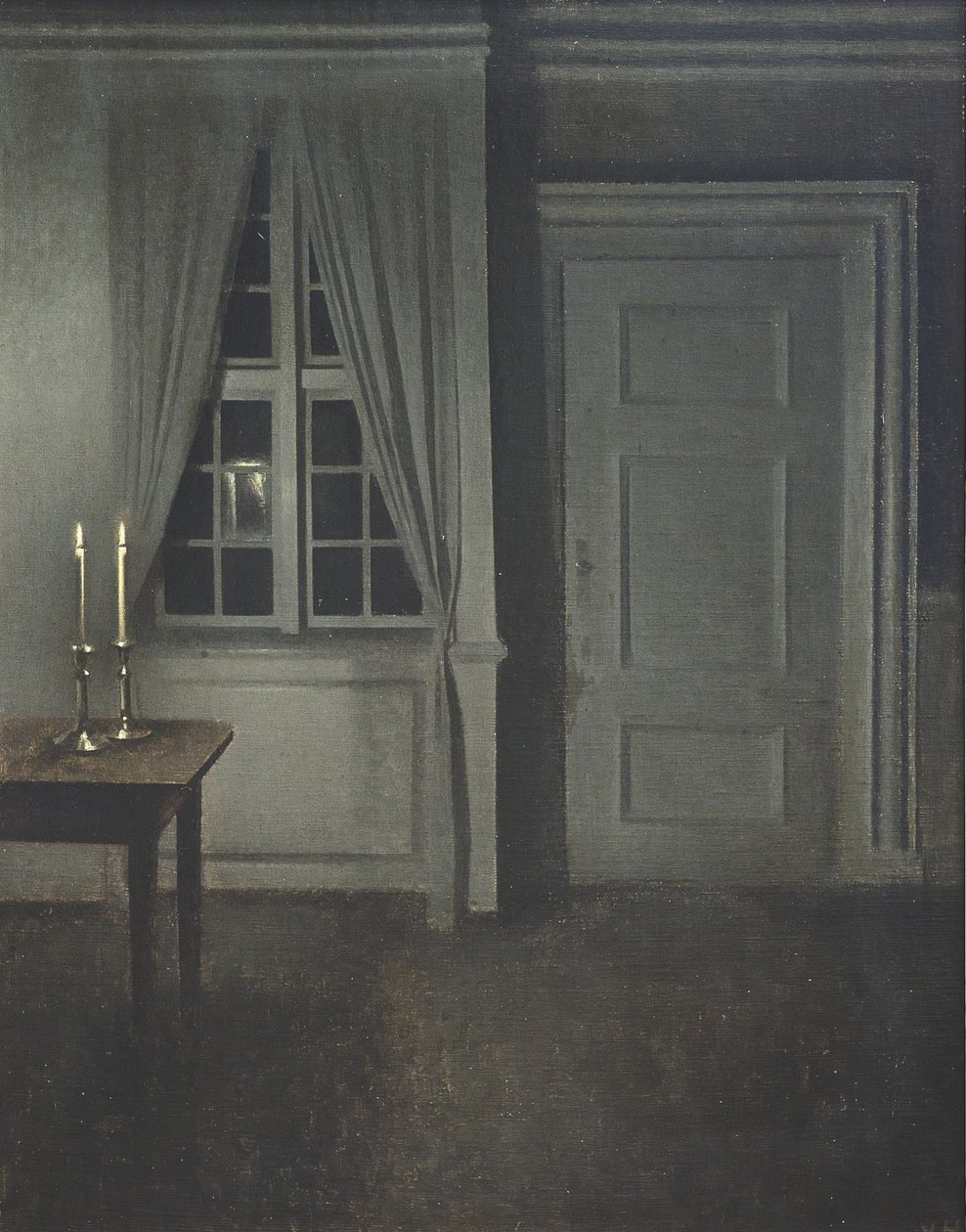 Interiör med två ljus av Vilhelm Hammershøi