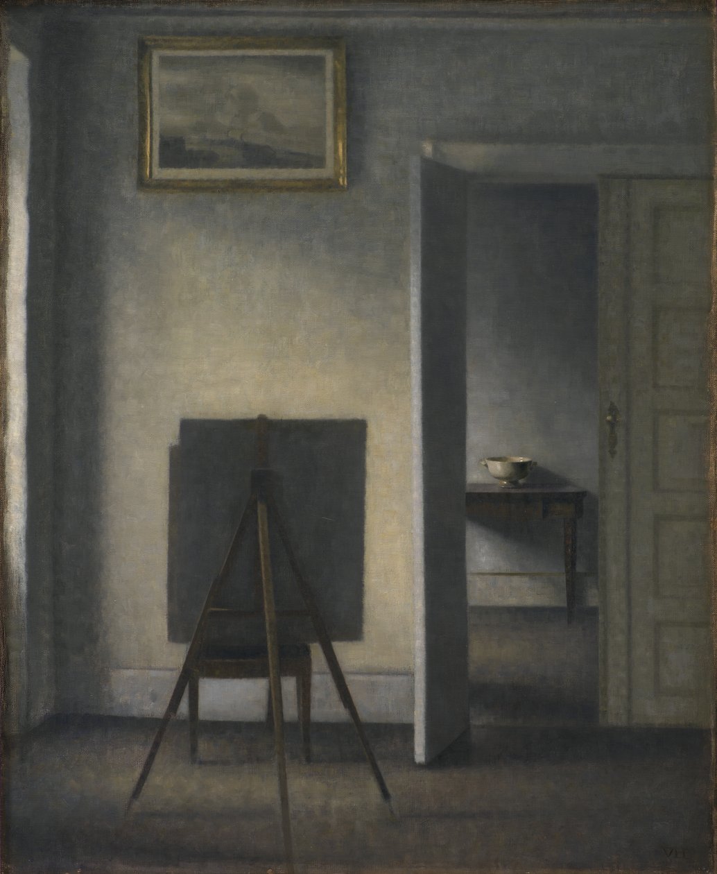Interiör med Konstnärens staffli av Vilhelm Hammershøi