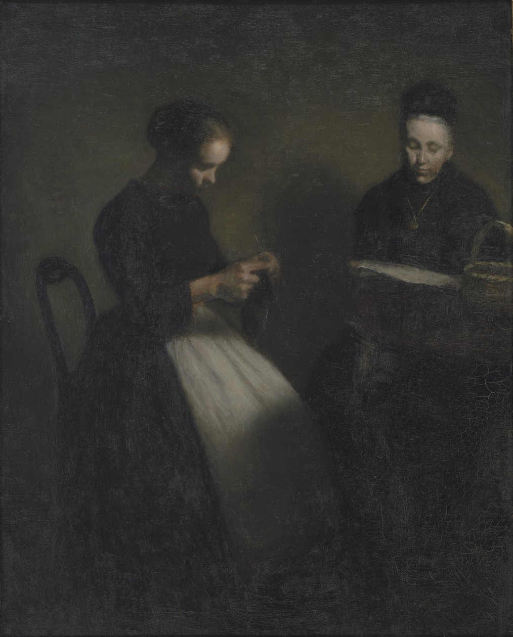 Kväll i salongen. Konstnärens mor och hustru av Vilhelm Hammershøi